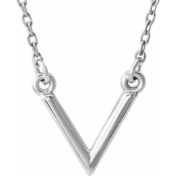 14k White Gold Small 10mm V Shaped Necklace, 16.5 Inch - Picture 1 of 4